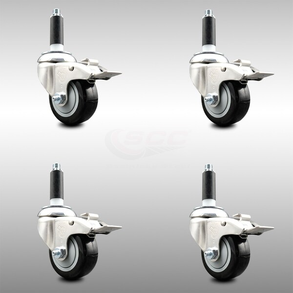 Service Caster 3 Inch 316SS Black Poly Swivel 7/8 Inch Expanding Stem Caster Set Lock Brake SCC-SS316TTLEX20S314-PPUB-BLK-78-4 - main